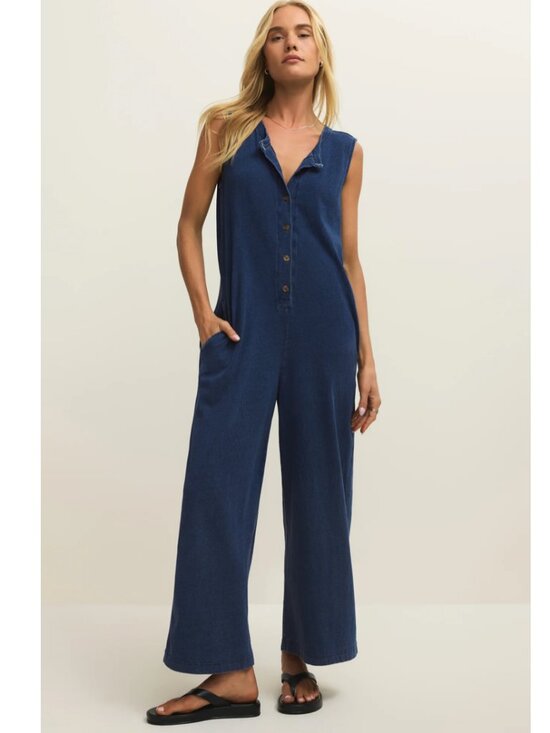 Z Supply Pants - NEW Z Supply Fiona Jersey Denim Jumpsuit 100% Cotton Indigo Blue Color - S